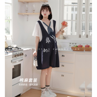 猫单【夜航少女】娜娜的孕期穿搭孕妇装夏季森系法式背带裤套装