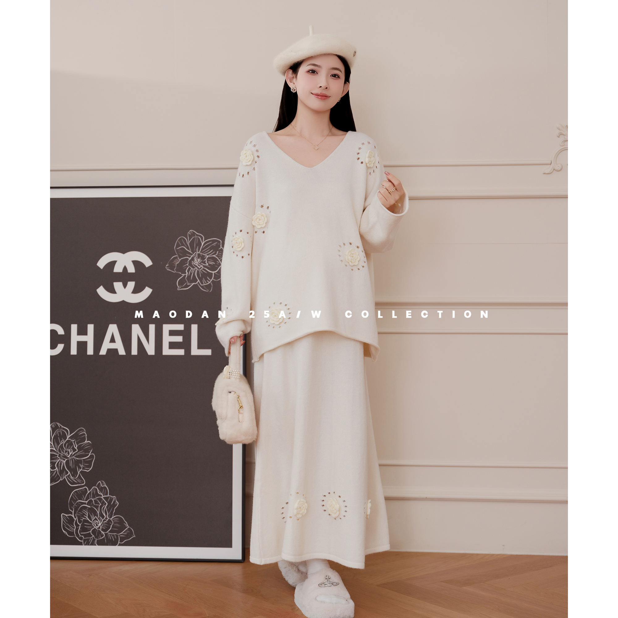 猫单【白栀玫瑰】娜娜的孕期穿搭孕妇装秋冬新品气质针织两件套装