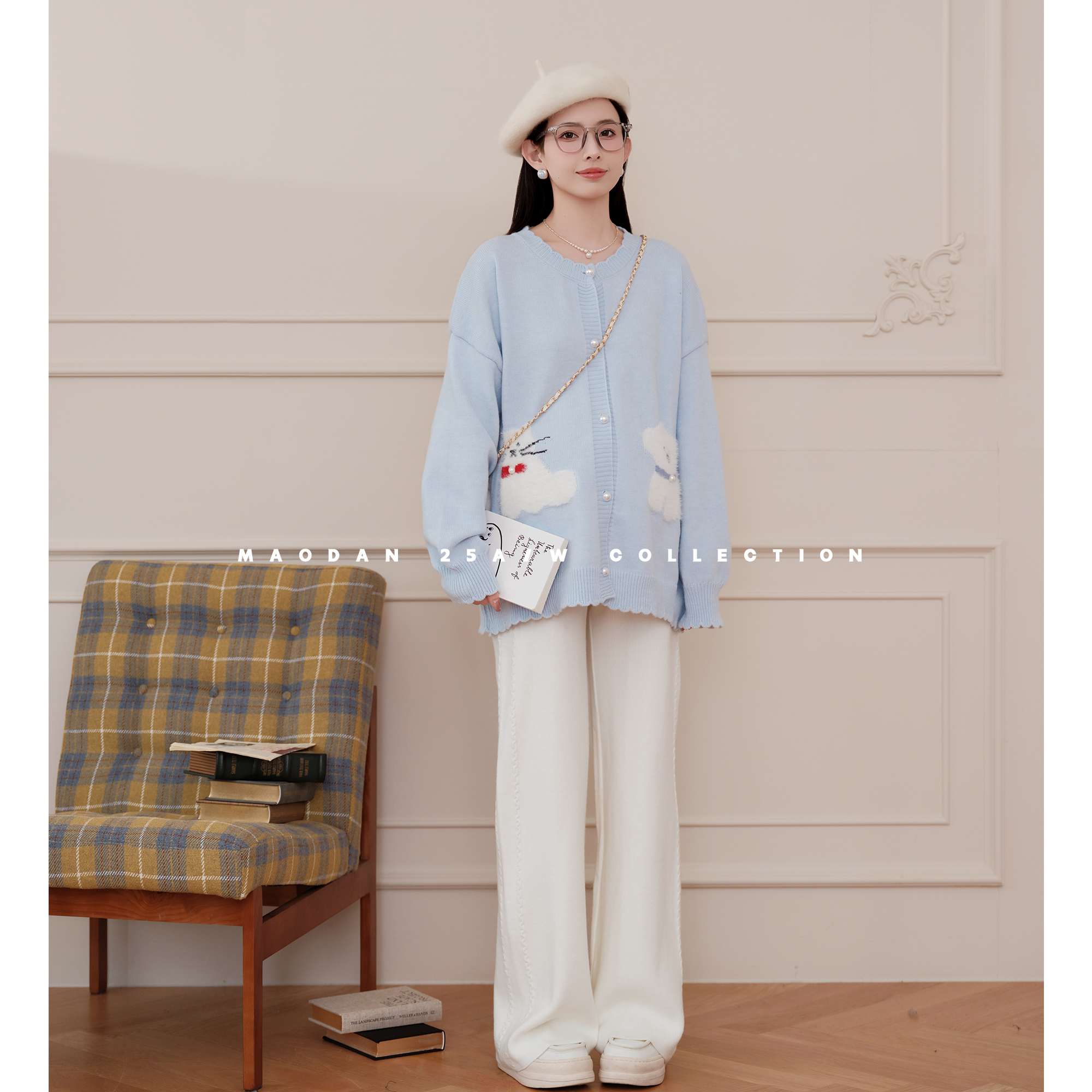 猫单【蓝白绵绵】娜娜的孕期穿搭孕妇装秋冬休闲时尚毛衣长裤套装