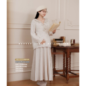 初雪白雾 时尚 羊毛 猫单 孕妇装 秋冬新品 提花洋气百褶裙套装