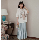 米兰薄荷 新款 娜娜 猫单 孕期穿搭孕妇装 夏季 流光百褶半裙套装