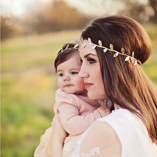 and baby headband set hairband leaf mom silver gold
