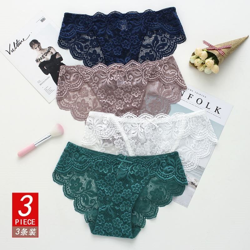 Three pairs of underwear for women lace and cotton crotch gi