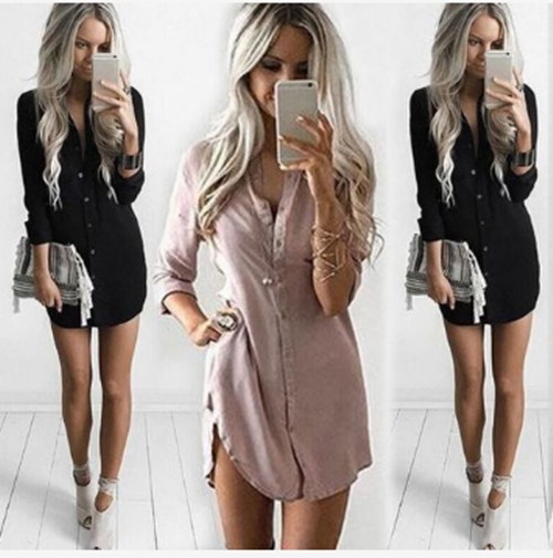 Loose Chiffon Blouse dress Women long sleeve shirt衬衫连衣裙