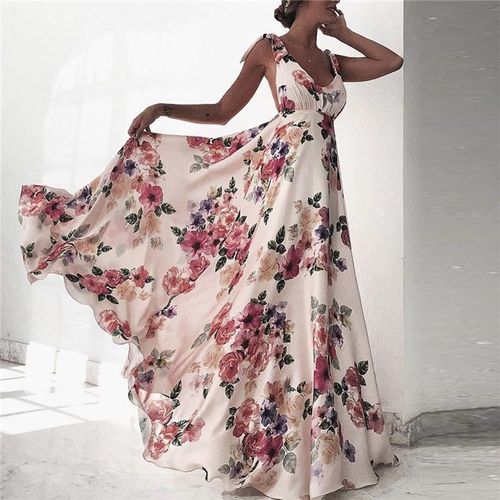 2018 Hot V-neck Loose long dress Women summer evening gown