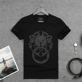 修身 欧洲站2025夏季 T恤男韩版 动物印花短袖 ins潮牌上衣 丝光棉个性