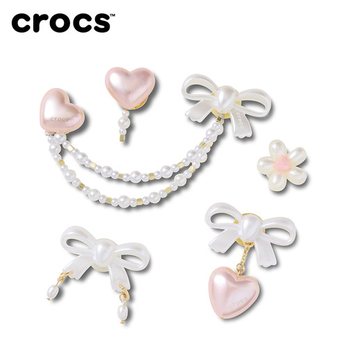 Crocs卡骆驰配饰智必星洞洞鞋花 质感潮流浪漫弦间粉心五件套
