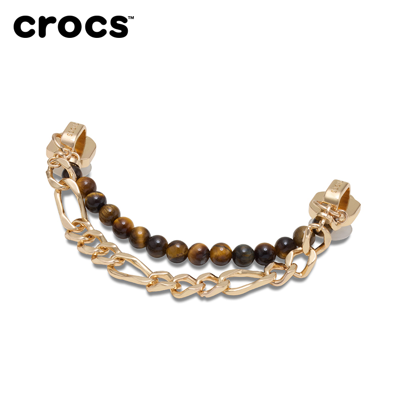 白鹿同款Crocs卡骆驰智必星配件洞洞鞋花 质感潮流金色拼接双链条