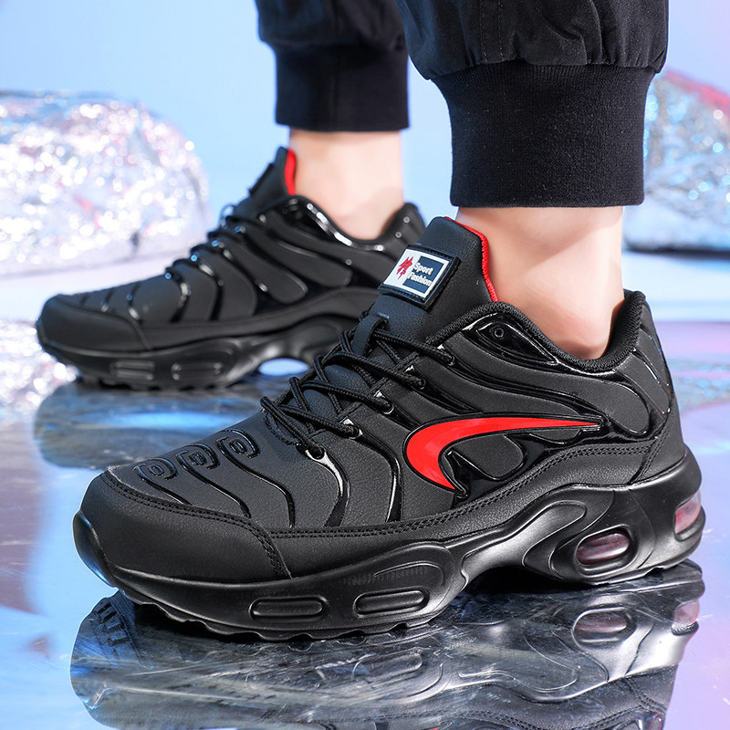 春天男装运动休闲鞋全黑色气垫鞋子初中生阿甘鞋青年哈伦鞋远波鞋