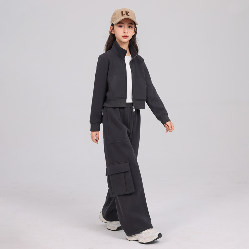 女童套装运动外套春装2025新款中大童蝴蝶结休闲拉条卫裤卫衣开衫