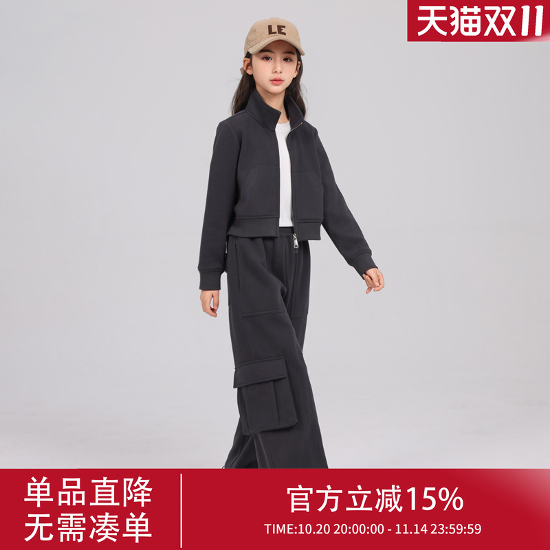 女童套装运动外套春装2025新款中大童蝴蝶结休闲拉条卫裤卫衣开衫