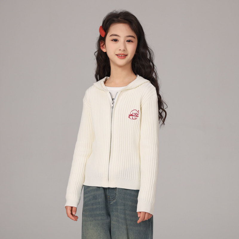 女童毛衣2026新款女孩春款上衣女大童加厚白色超好看春装打底开衫