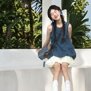 白色百褶短裙 新品 甜美感套装 立体蝴蝶结花苞上衣女大童夏季