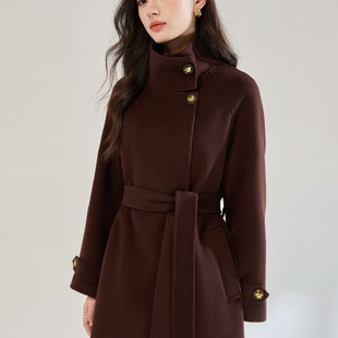 25冬季 继承者大衣绵羊毛立领系带双面呢复古中长款毛呢外套25595