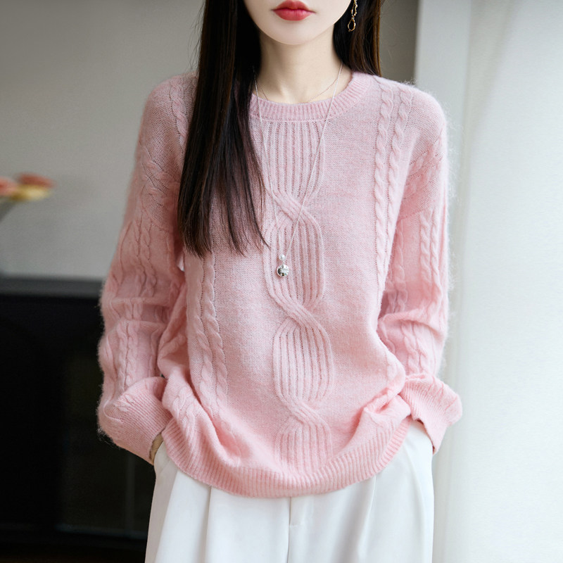 2026春季新款棉线女圆领镂空打底衫薄款长袖套头毛针织衫上衣百搭