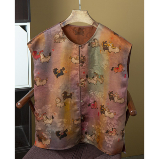 现货 小马图案提花花萝100桑蚕丝上衣 前后两穿真丝香云纱上衣开衫