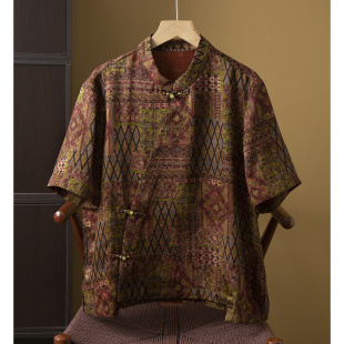 小衫 高端100%桑蚕丝香云纱花萝国风斜襟盘扣真丝短袖 上衣女新中式