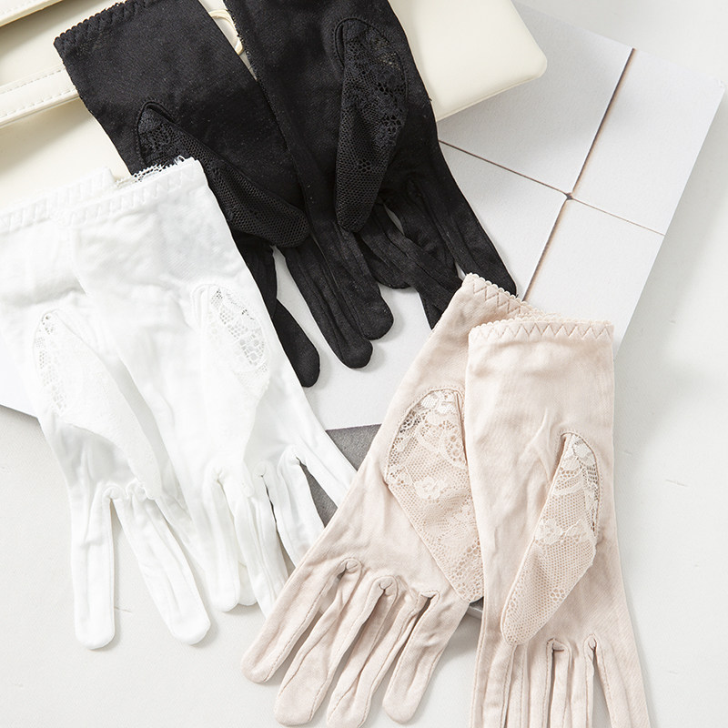真丝手套女蕾丝清凉手套透气开车防晒礼仪清凉五指可触屏睡眠