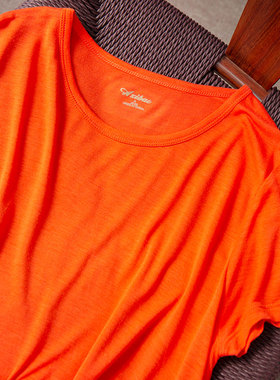 亏清 软糯亲肤客供品质货橙色莫代尔短袖T恤薄款夏季百搭上衣2025