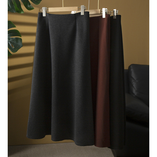 丝艺 暖冬a字绵羊毛半身裙纯色百搭高腰显瘦垂坠感半裙毛呢伞裙冬