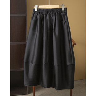 高端 真丝羊毛半裙裙桑蚕丝花苞裙松紧腰半身裙梨型身材遮肉显瘦