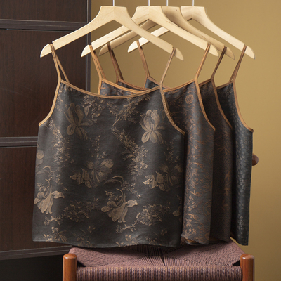 现货 双面穿真丝非遗香云纱吊带背心女内搭碎花上衣桑蚕丝外穿夏