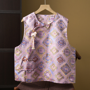 丝艺福象福相100%桑蚕丝桑蚕丝新中式宋锦提花真丝马甲女斜襟外套