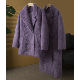 廓形外套双排扣 100%纯山羊绒拉绒大衣中长款 丝艺鼎级 皮草大衣