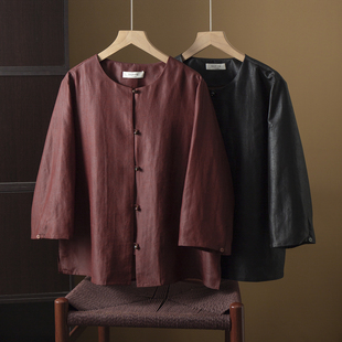 丝艺100%桑蚕丝非遗香云纱红云龟真丝短外套新中式 春 极简显瘦开衫