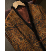 亏清 填充100%桑蚕丝双面穿水貂毛真丝绢纺香云纱V领棉服国风棉衣