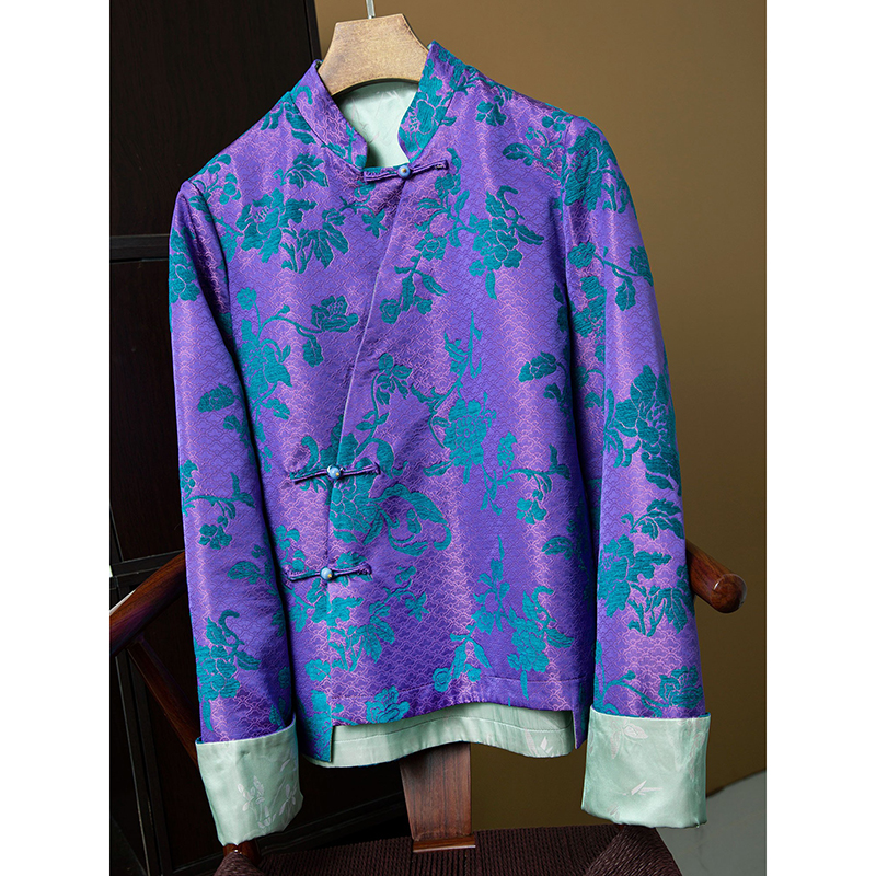 亏清 非遗真丝漳绒国风提花外套女极奢双面穿中式桑蚕丝盘扣上衣