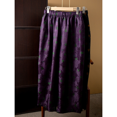 丝艺 大用料重磅香云纱花萝真丝裤子女100%桑蚕丝宽松直筒裤长裤