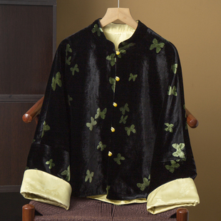 高端 双面穿一衣两用真丝丝绒国风挽袖外套女新中式开衫春秋新款