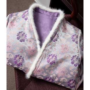 丝艺轻奢双面穿 国风桑蚕丝真丝宋锦夹棉新中式外套女水貂毛棉服