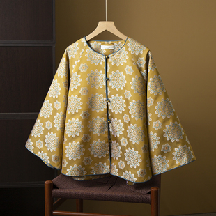 高端100%桑蚕丝宝相花非遗宋锦提花真丝圆领开衫 上衣 外套女新中式