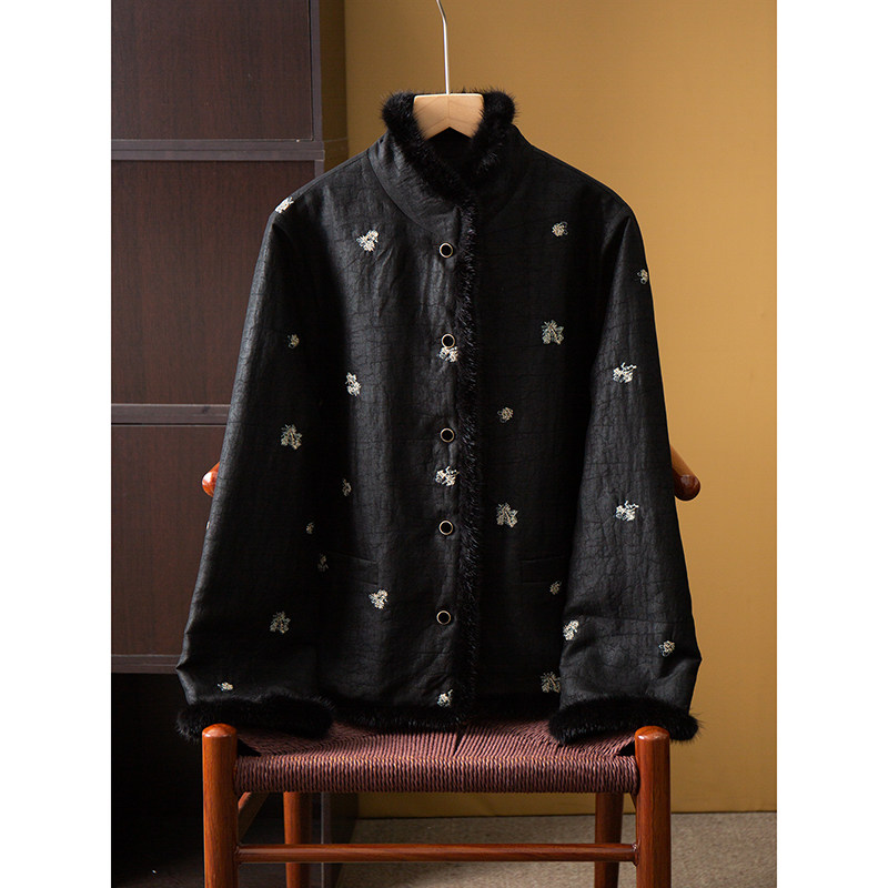 丝艺填充100%桑蚕丝棉龟纹香云纱水貂毛国风立领棉服新中式外套冬,女装/女士精品,短外套,淘宝优惠券,粉丝福利购,淘宝优惠卷