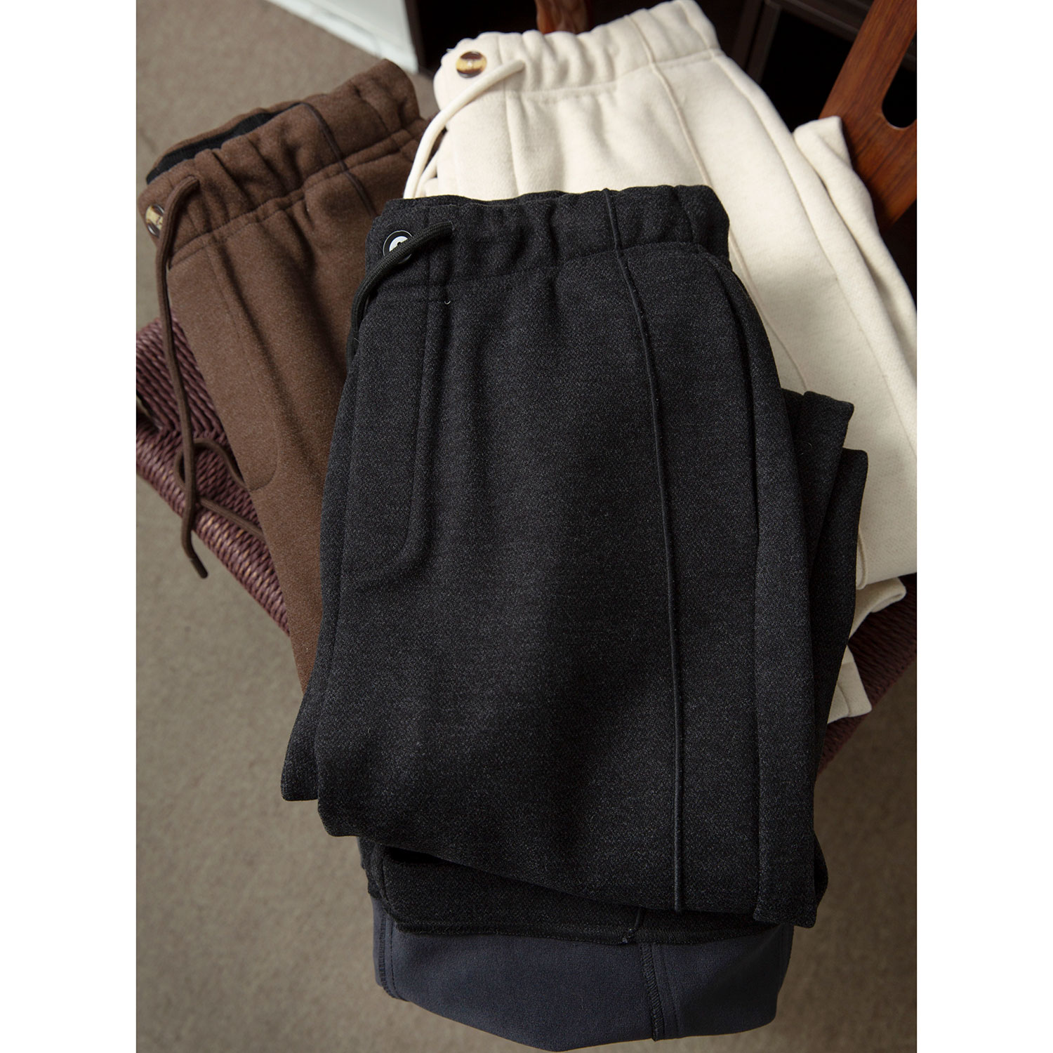 亏清 实穿 高定绵羊毛休闲直筒裤女显瘦加绒抽绳阔腿长裤冬裤