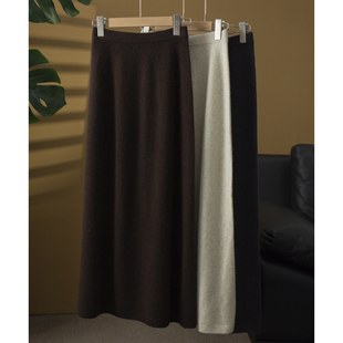 丝艺 慵懒牦牛绒绵羊毛长绒软糯加厚半身裙百搭高腰A字针织半裙冬