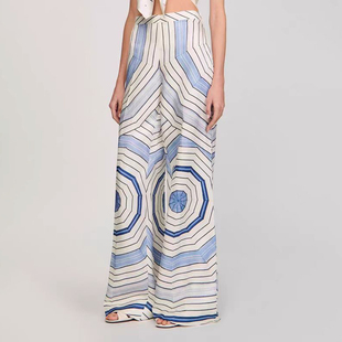 法单S家2025夏季新款几何印花系列轻奢丝滑阔腿微喇叭INS风长裤