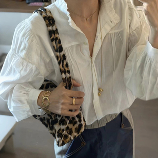 SAVI~款法式2026春夏洋气柔顺木耳花边领宽松灯笼袖白色衬衫女