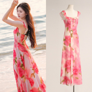 法式小众2025春夏新款一枝南南同款茶歇雪纺碎花连衣裙大摆长裙