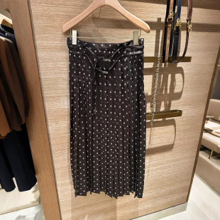 法单小众 2025秋冬新温婉小花朵压褶双扣腰带侧开叉港风半身裙女