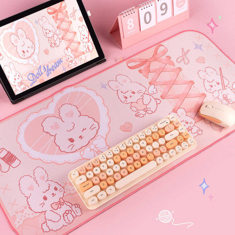 苏烟上*丝带兔鼠标垫 超大号可爱卡通键盘垫办公桌垫电竞滑鼠垫子