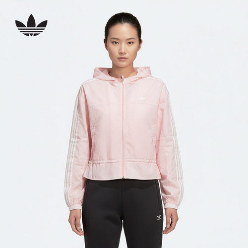 adidas阿迪达斯童裝女小童户外跑步健身连帽外套26春夹克 KX7671