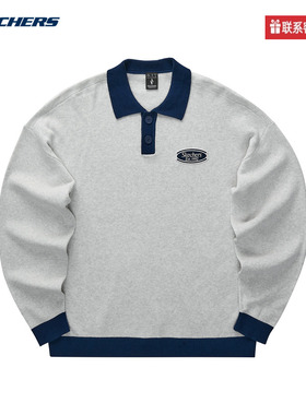 Skechers斯凯奇春季男女款时尚浅灰毛织套头卫衣 L124U032/0248