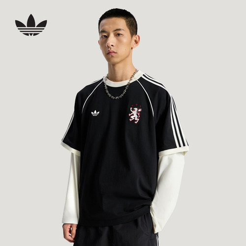 adidas阿迪达斯三叶草2026夏男三条纹纯棉运动休闲短袖T恤 KY2197