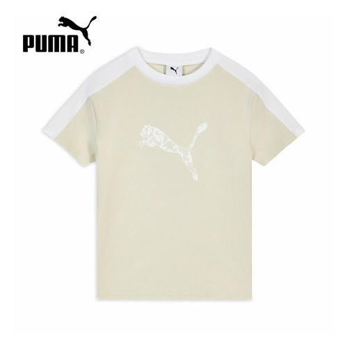 PUMA彪马夏季新款女子蕾丝logo休闲修身运动上衣短袖t恤638460-87