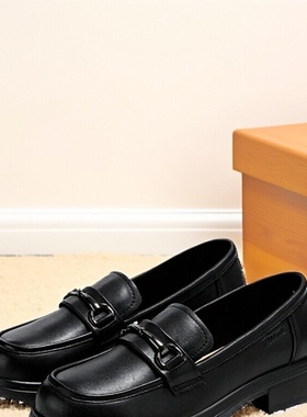 日泰牛皮女鞋厚底真皮小皮鞋女新款春秋黑色粗跟单鞋英伦风乐福鞋