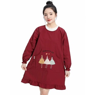 围裙厨房家用2025新款秋冬韩版可爱时尚长袖罩衣工作服女防水带袖