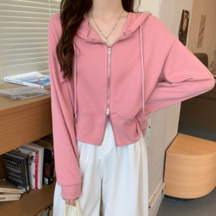 宽松连帽双头拉链开衫 早秋季 韩版 卫衣女2021年新款 上衣潮 小众长袖